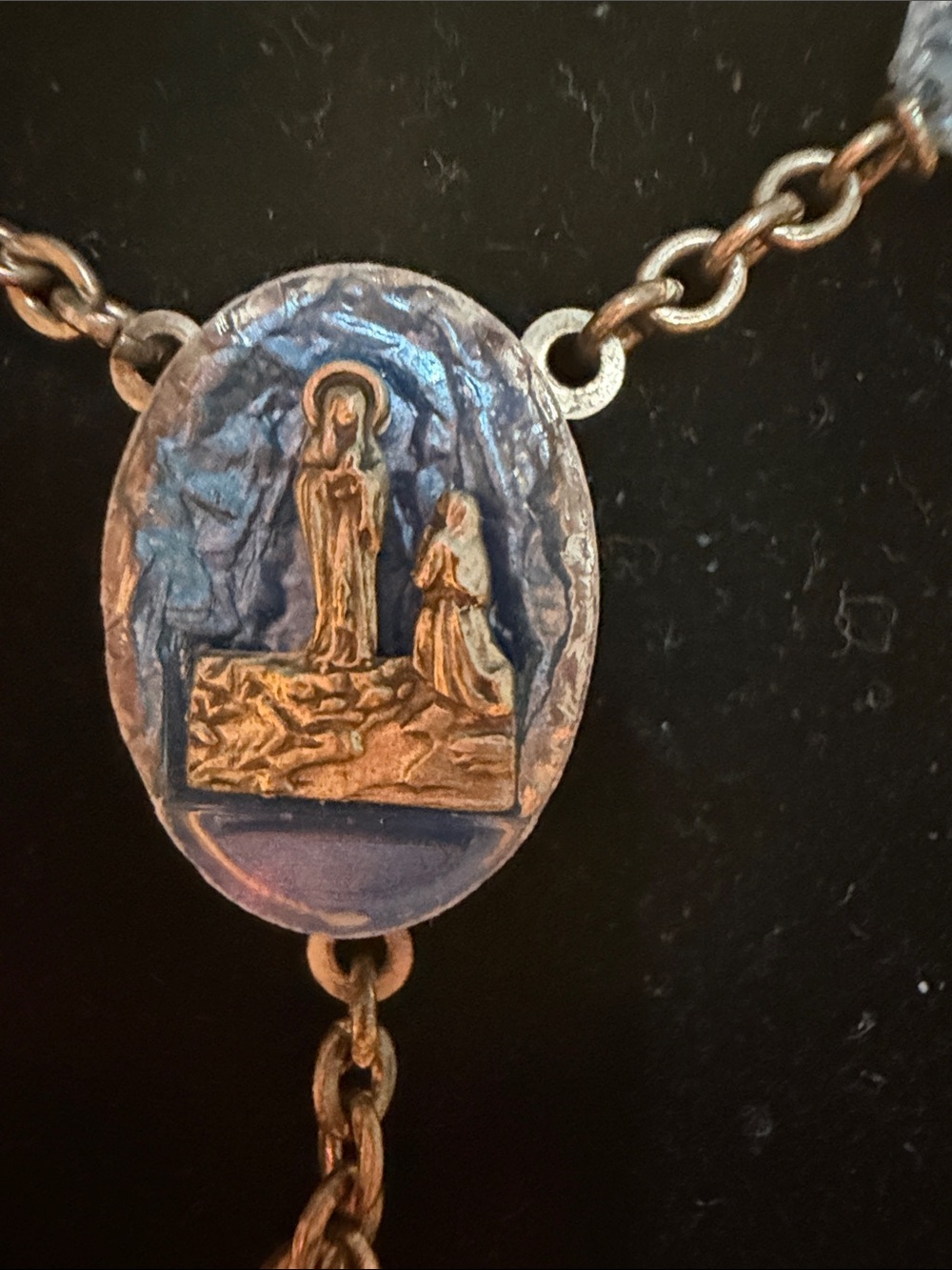 Women's Blue Enamel Rosary Necklace with Crucifix - Picture 4 of 11